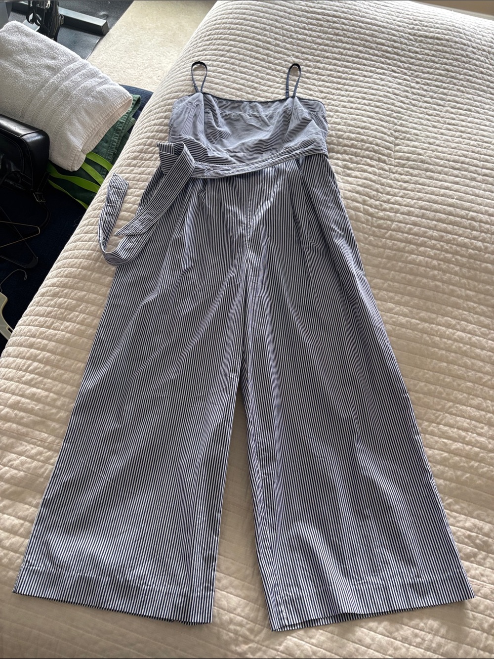 J. Crew Blue and White Striped Wide-Leg Jumpsuit